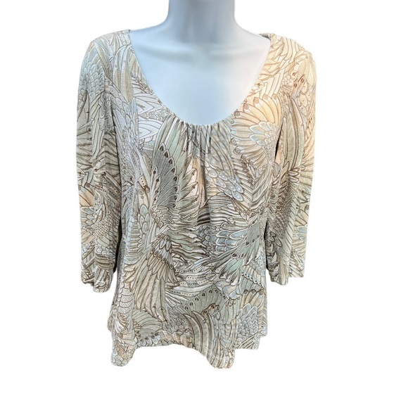 Chico's | Tops | Chicos Feather Print 3/4 Long Sleeve V Neck Top Small - Picture 1 of 7